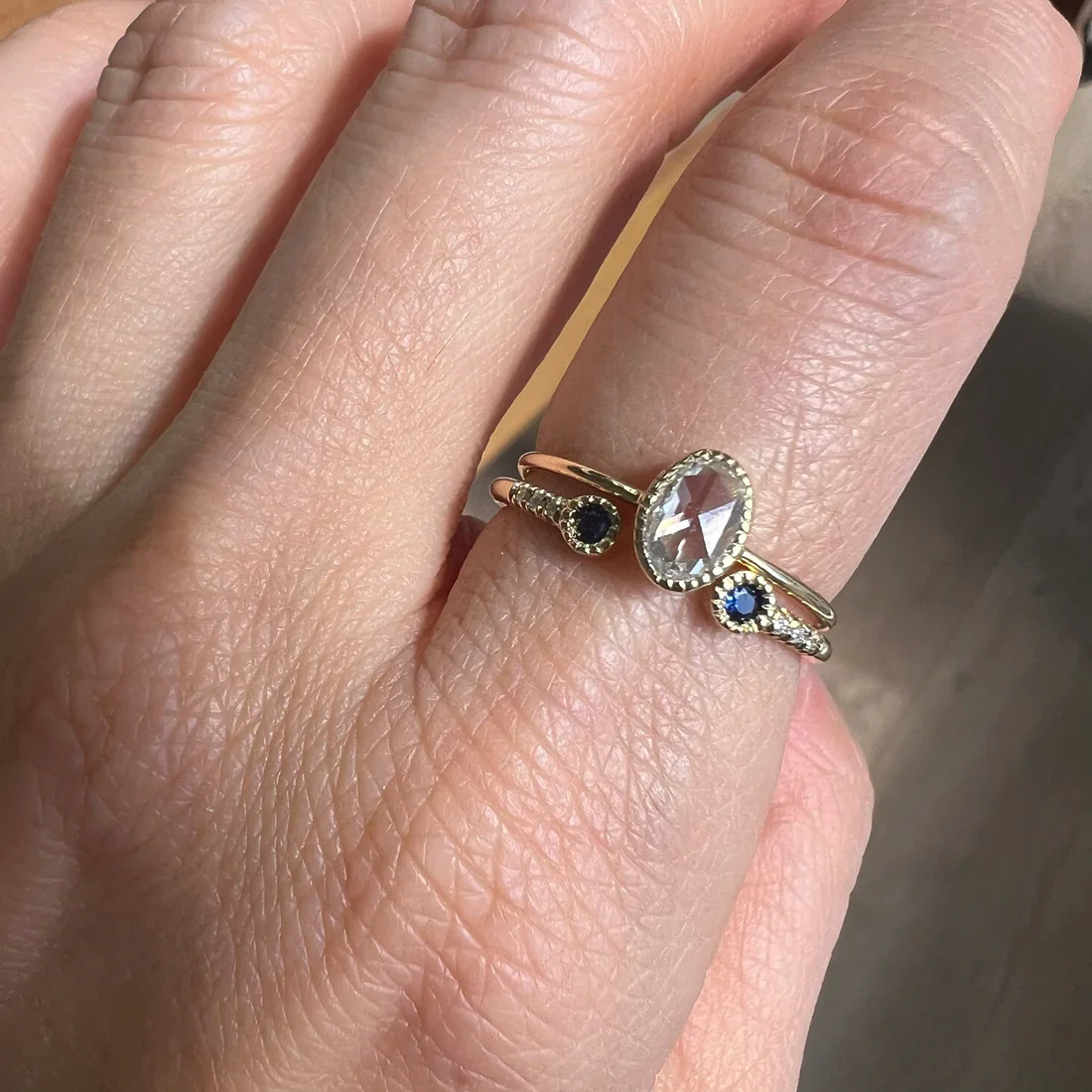 Blue Sapphire Bezel Equilibrium Cuff Ring - Image 3