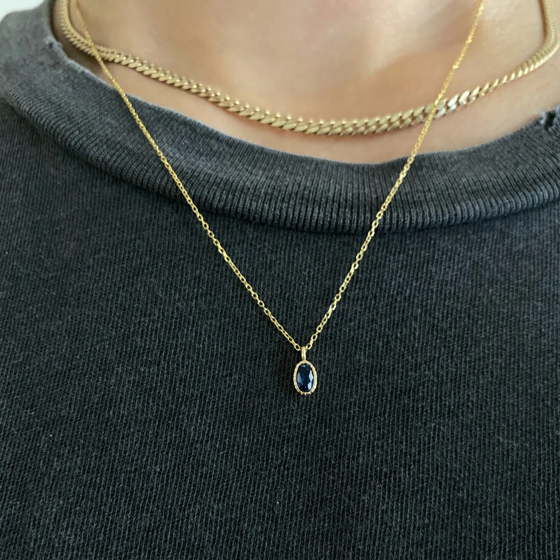 Oval Blue Sapphire Wisp Necklace - Image 3