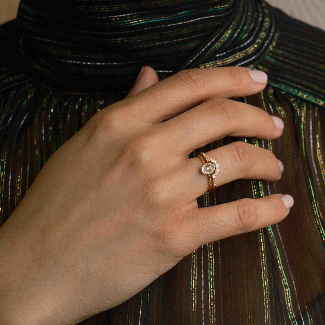 Rose Cut Diamond Oval Wisp Ring - Image 3