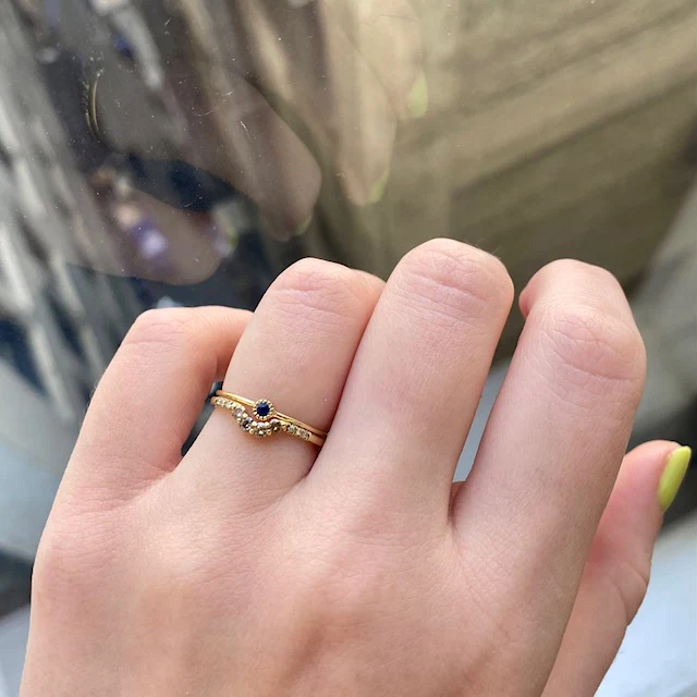 Round Blue Sapphire Moon Drop Ring - Image 5